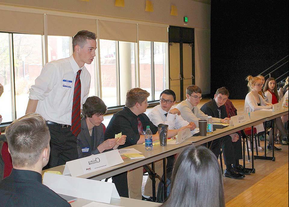 student speaking at model United Nations